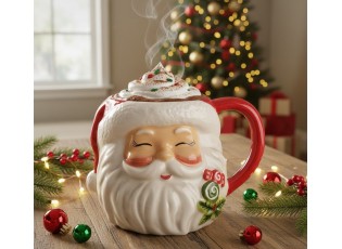 Keramický hrnek Santa Claus s červenou čepicí - 16*12*11 cm / 550ml