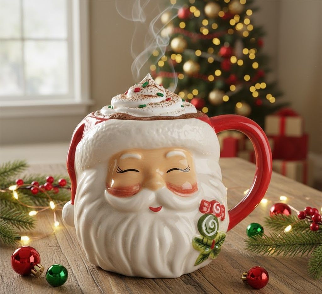 Keramický hrnek Santa Claus s červenou čepicí - 16*12*11 cm / 550ml