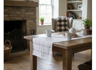 Bílo-červený károvaný běhoun Alma white/red - 50*140 cm