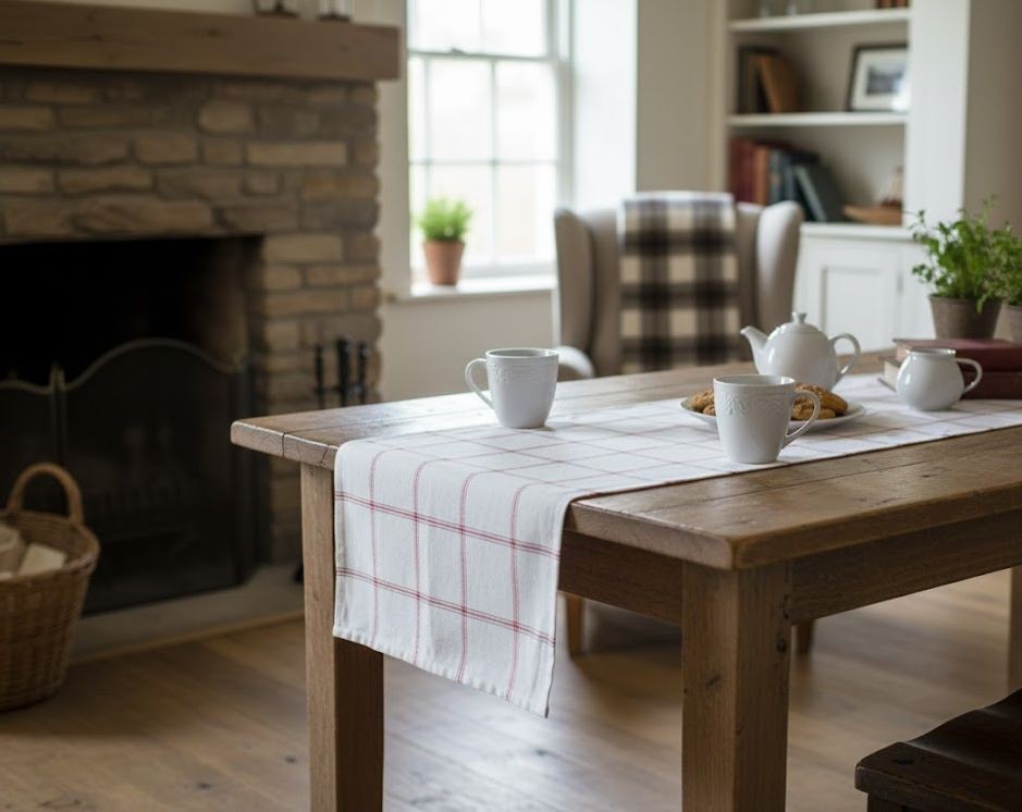 Bílo-červený károvaný běhoun Alma white/red - 50*140 cm Strömshaga Bílo-červený károvaný běhoun Alma white/red - 50*140 cm Strömshaga