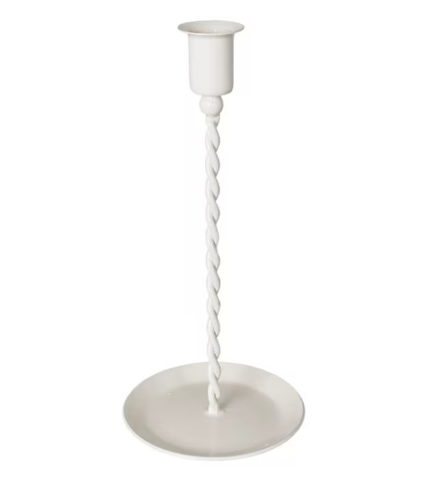 Bílý kovový kroucený svícen na úzkou svíčku Estelle - Ø 10,5*22 cm