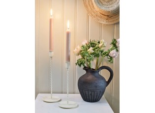 Bílý kovový kroucený svícen na úzkou svíčku Estelle M - Ø 10,5*22 cm