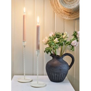 Krémový kovový kroucený svícen na úzkou svíčku Estelle M - Ø 10,5*22 cm