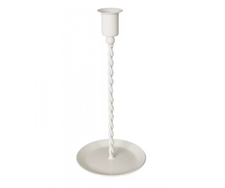 Bílý kovový kroucený svícen na úzkou svíčku Estelle - Ø 10,5*22 cm Strömshaga