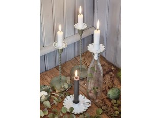 Zelený kovový kroucený svícen na úzkou svíčku Estelle M - Ø 10,5*22 cm