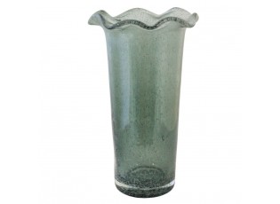 Zelená skleněná vysoká váza s volánkem Milla - Ø 13*22 cm