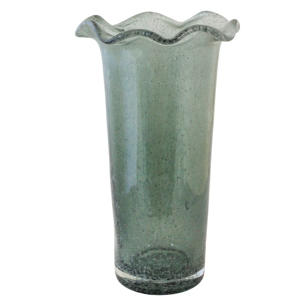 Zelená skleněná vysoká váza s volánkem Milla - Ø 13*22 cm