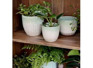 Béžovo-tyrkysový obal na květináč se vzorem Fayence - Ø 16*15 cm