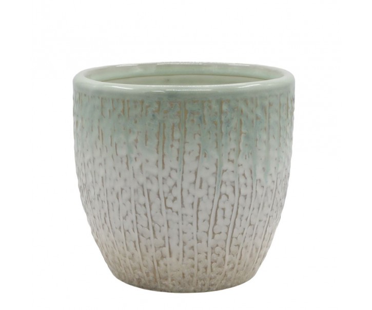 Béžovo-tyrkysový obal na květináč se vzorem Fayence - Ø 16*15 cm Chic Antique