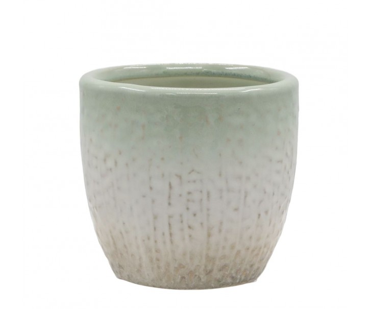 Béžovo-tyrkysový obal na květináč se vzorem Fayence - Ø 12*11 cm Chic Antique