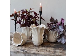 Béžový obal na květináč se vzorem listů Fayence - Ø 16*13 cm