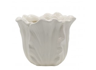 Béžový obal na květináč se vzorem listů Fayence - Ø 16*13 cm