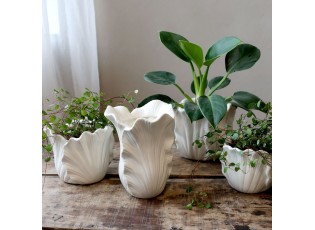 Béžový obal na květináč se vzorem listů Fayence - Ø 16*13 cm