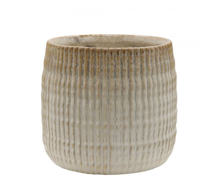 Latté obal na květináč s vroubkovaným vzorem Gaston - Ø 15*13 cm Chic Antique