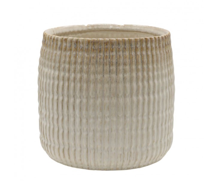 Latté obal na květináč s vroubkovaným vzorem Gaston - Ø 19*17 cm Chic Antique