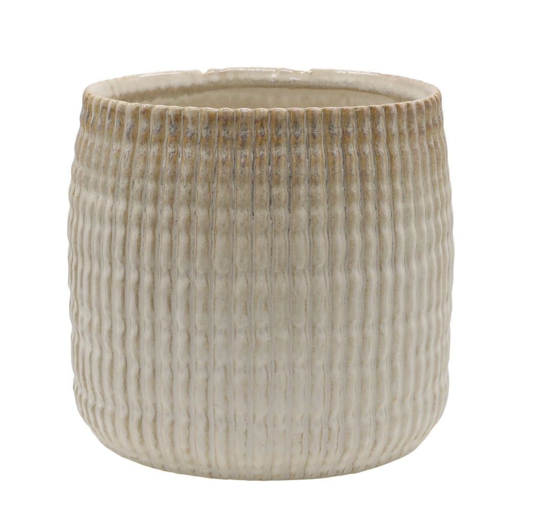 Latté obal na květináč s vroubkovaným vzorem Gaston - Ø 19*17 cm