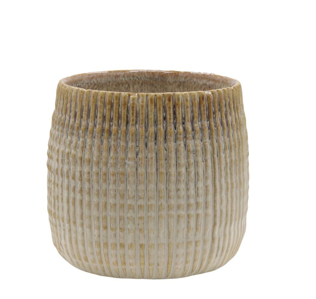 Latté obal na květináč s vroubkovaným vzorem Gaston - Ø 12*11 cm