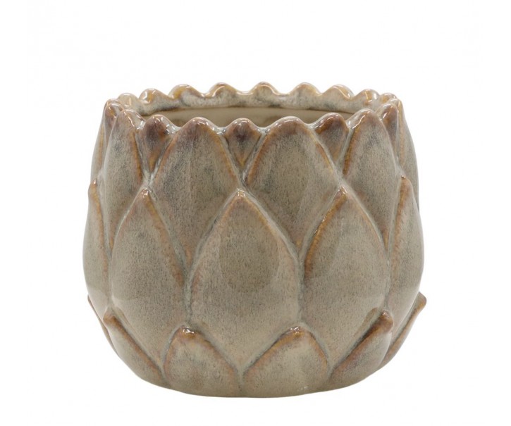 Latté obal na květináč s listovým vzorem Gaston - Ø 13*10 cm Chic Antique