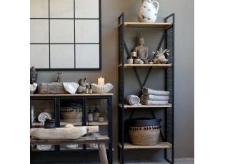 Přírodně černý kovový regál se 3mi dřevěnými policemi Vence - 60*35*168 cm