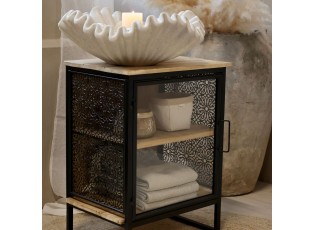 Přírodně černý kovový stolek se 2 dřevěnými policemi Vence - 49*36*65 cm