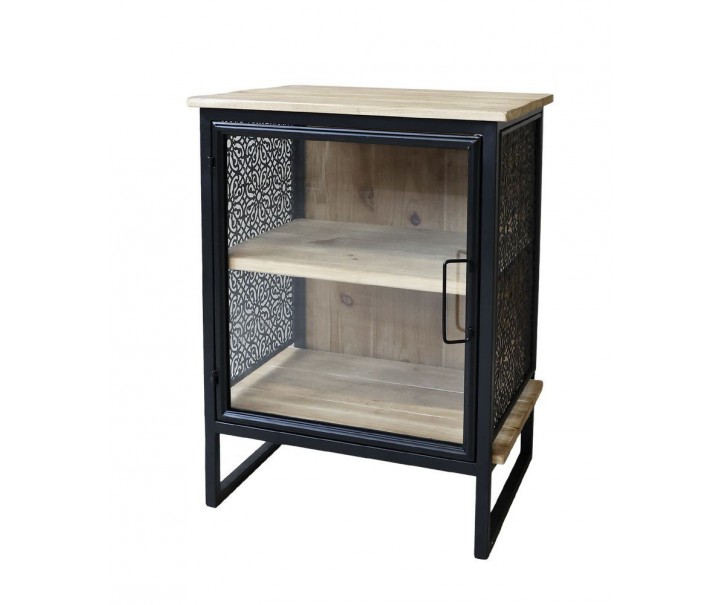 Přírodně černý kovový stolek se 2 dřevěnými policemi Vence - 49*36*65 cm Chic Antique
