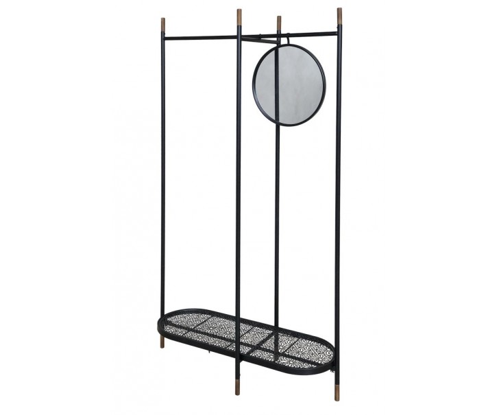 Černý kovový věšák na oblečení se zrcadlem Vence - 101*40*160 cm Chic Antique