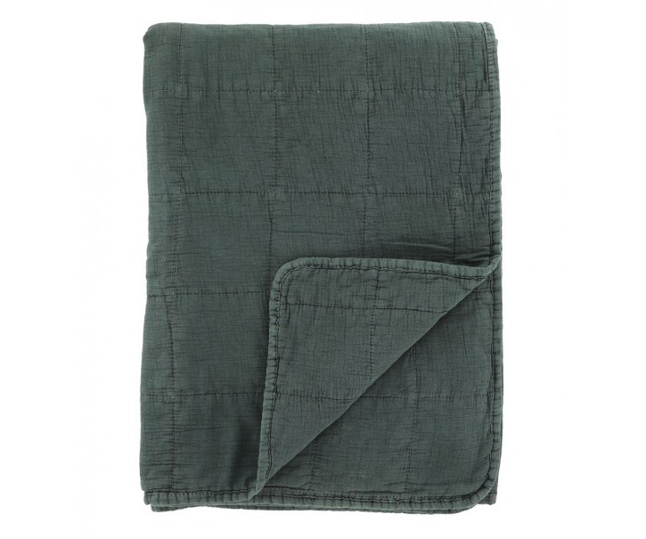 Tmavě zelený přehoz s opraným vzhledem Aix Vintage Quilt - 130*180 cm Chic Antique