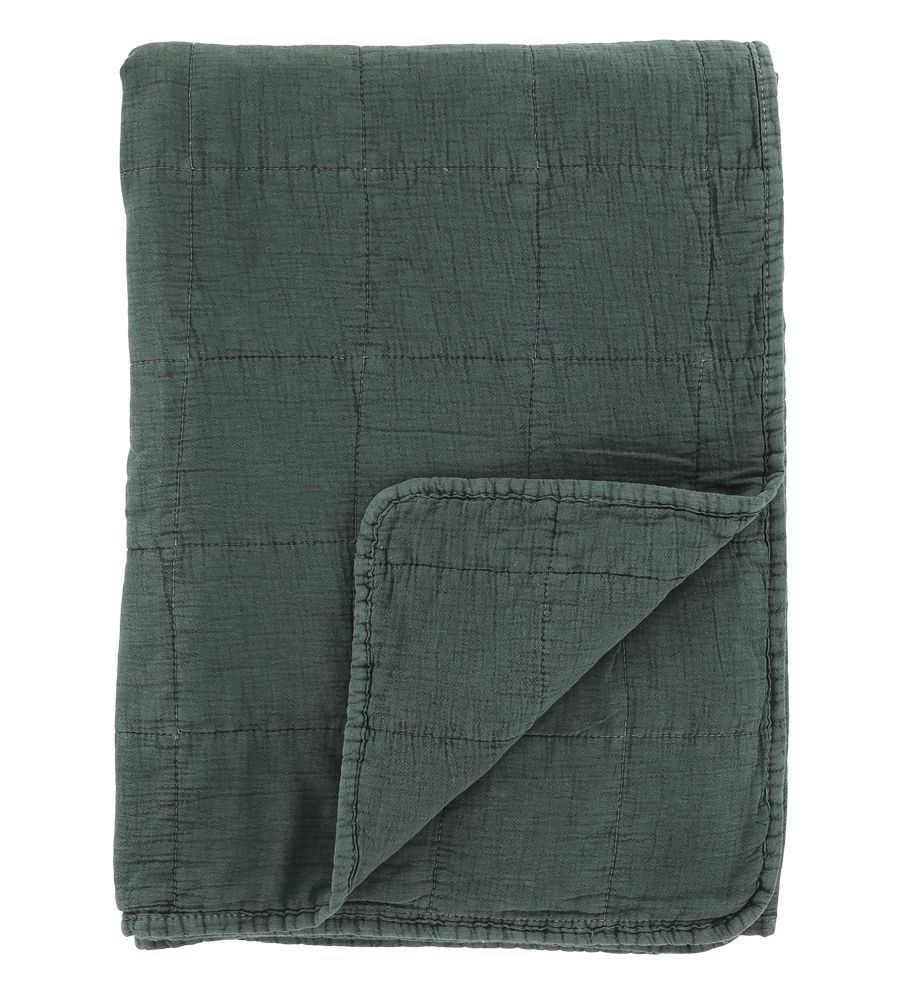 Tmavě zelený přehoz s opraným vzhledem Aix Vintage Quilt - 130*180 cm