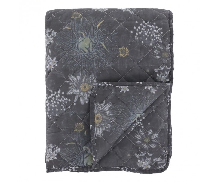 Tmavě šedý přehoz s květinami Aix Vintage Quilt - 130*180 cm Chic Antique