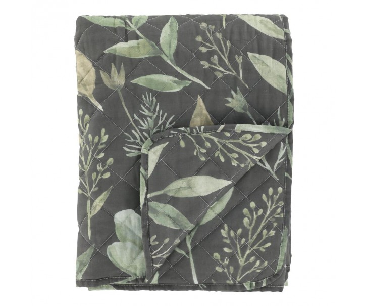 Tmavě zelený přehoz s listy Aix Vintage Quilt - 130*180 cm Chic Antique