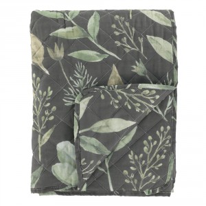 Tmavě zelený přehoz s listy Aix Vintage Quilt - 130*180 cm