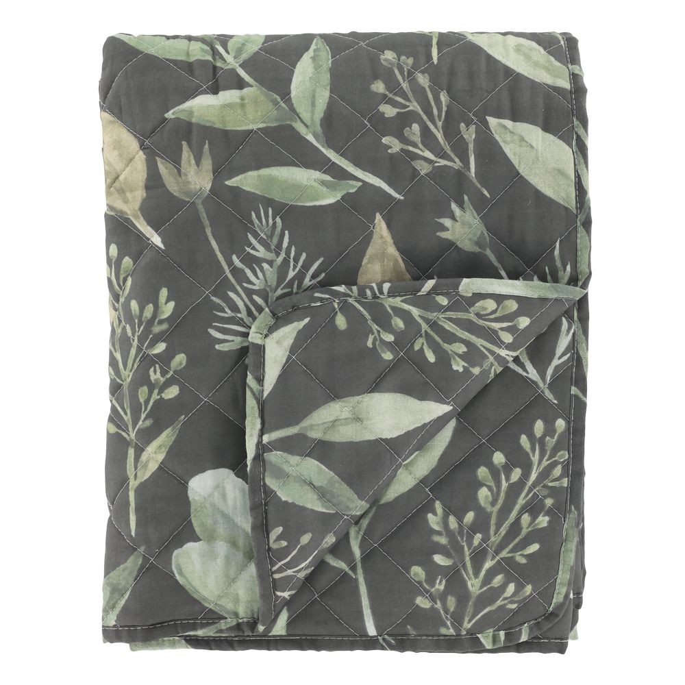 Tmavě zelený přehoz s listy Aix Vintage Quilt - 130*180 cm