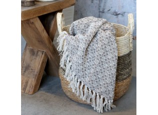 Béžový přízový pléd s květinkami a třásněmi Aix - 130*150 cm