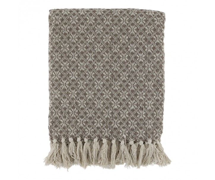 Béžový přízový pléd s květinkami a třásněmi Aix - 130*150 cm Chic Antique