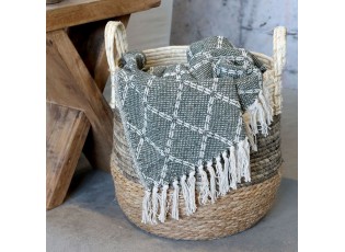 Zelený přízový pléd s károváním a třásněmi Aix - 130*150 cm