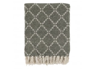 Zelený přízový pléd s károváním a třásněmi Aix - 130*150 cm