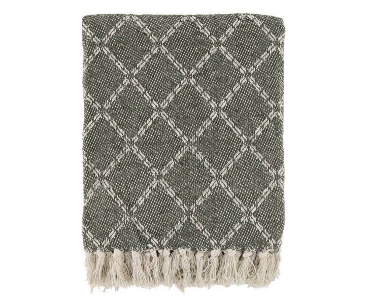 Zelený přízový pléd s károváním a třásněmi Aix - 130*150 cm Chic Antique