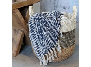 Modrý přízový pléd se vzorem a třásněmi Aix - 130*150 cm