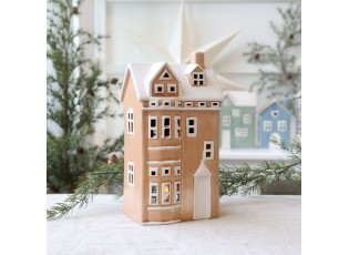 Béžový antik keramický domek na svíčku Chamonix - 13*9*25cm