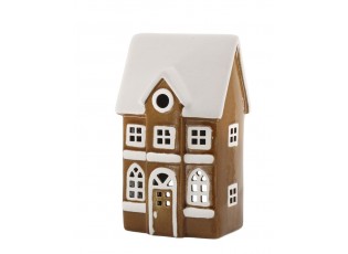 Mocca antik keramický domek na svíčku Chamonix - 10*7*17cm