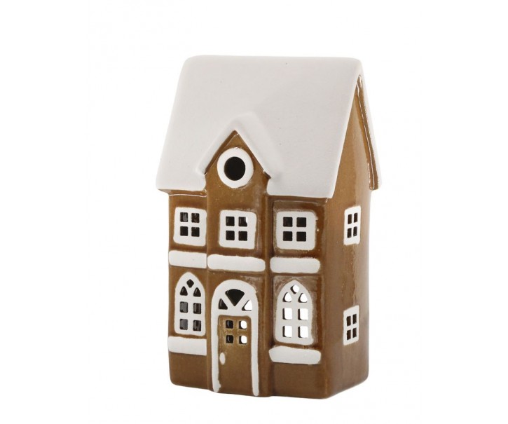 Mocca antik keramický domek na svíčku Chamonix - 10*7*17cm Chic Antique