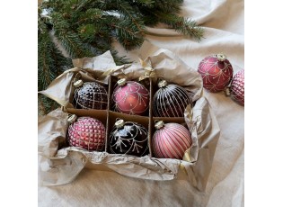 6ks růžovo-fialová skleněná vánoční ozdoba koule Chic - Ø 8 cm