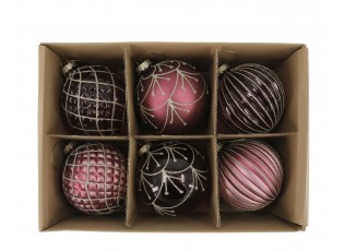 6ks růžovo-fialová skleněná vánoční ozdoba koule Chic - Ø 8 cm