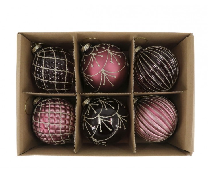 6ks růžovo-fialová skleněná vánoční ozdoba koule Chic - Ø 8 cm Chic Antique