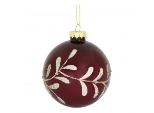 Červená skleněná vánoční ozdoba koule se jmelím - Ø 8 cm