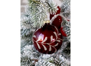 Červená skleněná vánoční ozdoba koule se jmelím - Ø 8 cm
