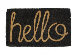 Černá ručně vyrobená rohožka z kokosových vláken Hello - 75*45*4cm
