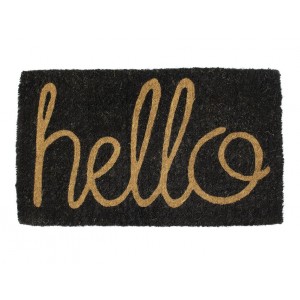 Černá ručně vyrobená rohožka z kokosových vláken Hello - 75*45*4cm