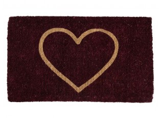 Vínová ručně vyrobená rohožka z kokosových vláken srdce - 75*45*4cm