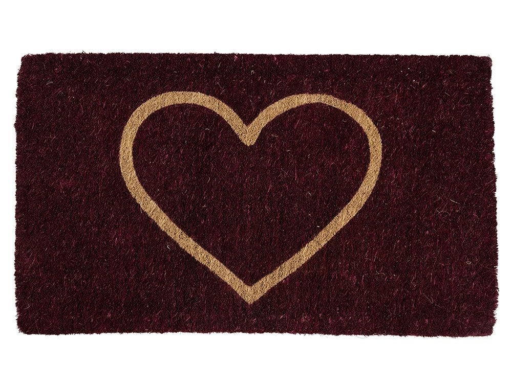 Vínová ručně vyrobená rohožka z kokosových vláken srdce - 75*45*4cm